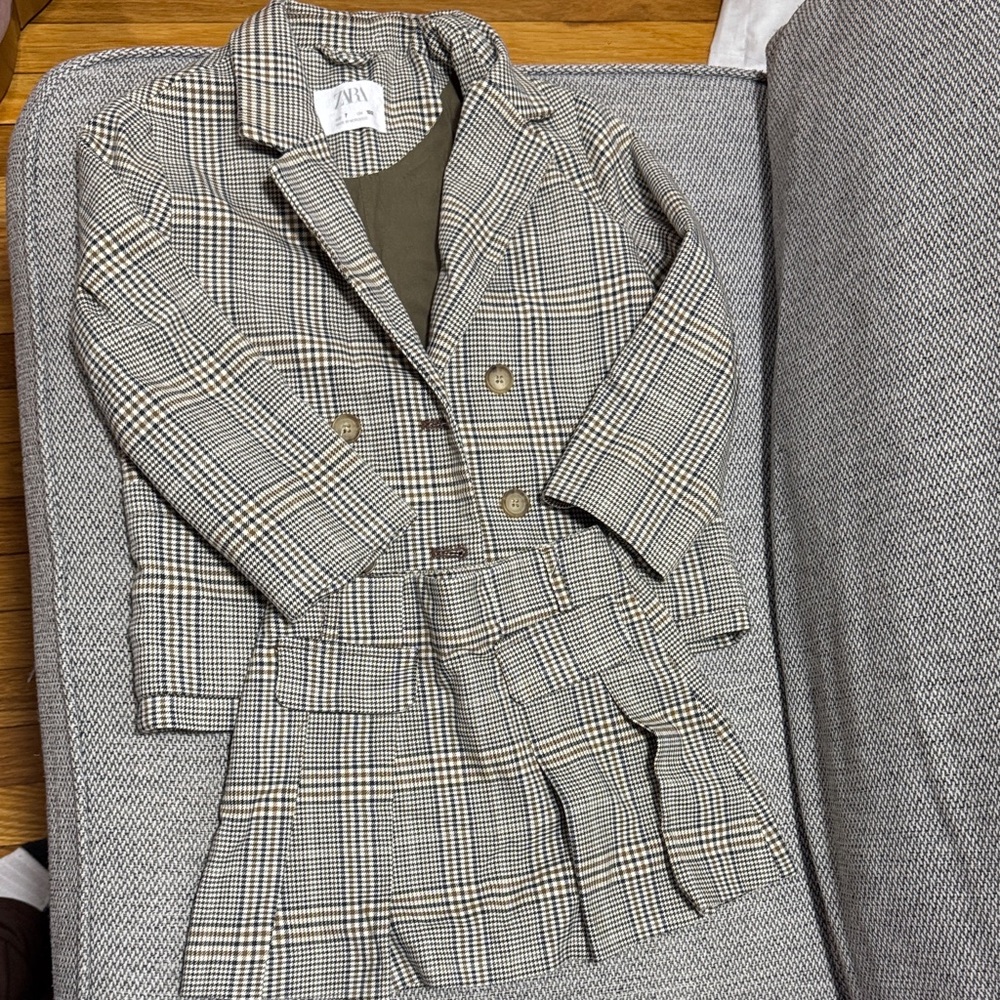 Zara Checkered Blazer and Skirt Ensemble